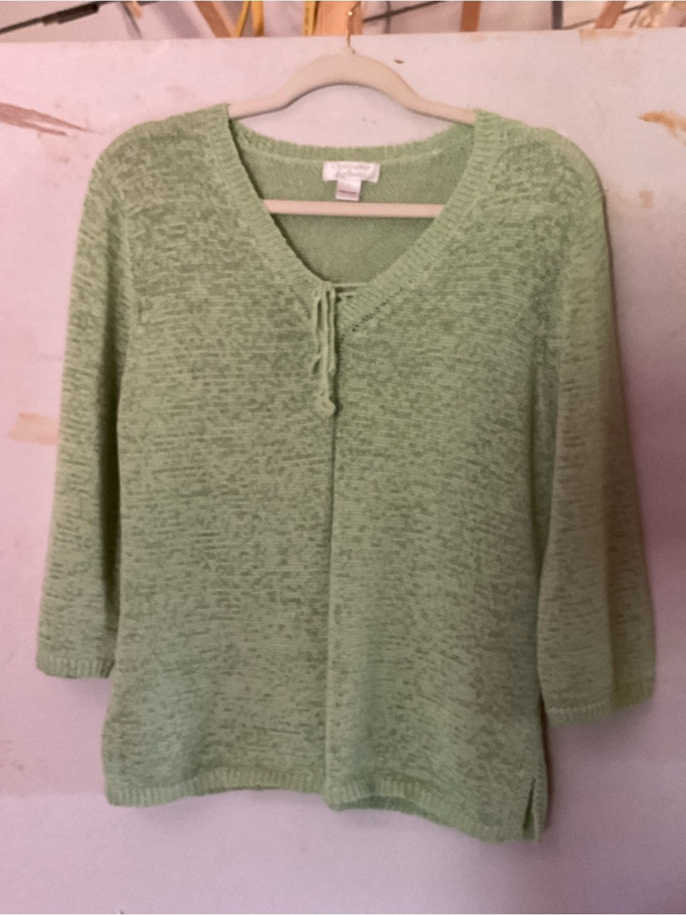 Christopher & Banks Light Green V-Neck Tie Sweater - Women's. Size L